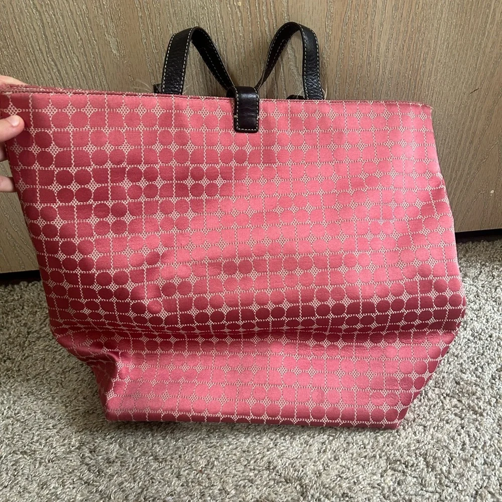 Kate Spade New York NOEL Pink Signature Dot Tote Carryall Black Leather Bag